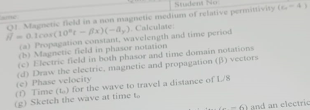 Q1. Magnetic Fleld In A Non Magnetic Medium Of | Chegg.com