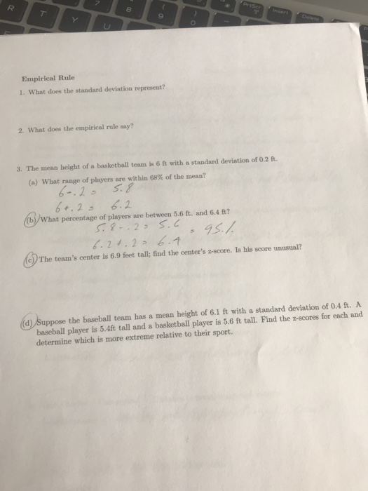 Solved 8 9 Empirical Rule 1. What does the standard | Chegg.com