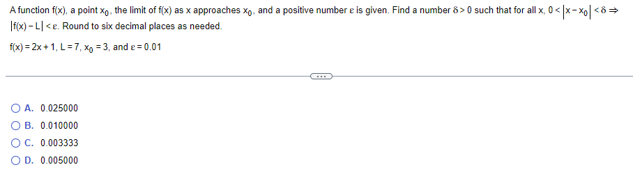 A function \( f(x) \), a point \( x_{0} \), the limit of \( f(x) \) as \( x \) approaches \( x_{0} \), and a positive number 