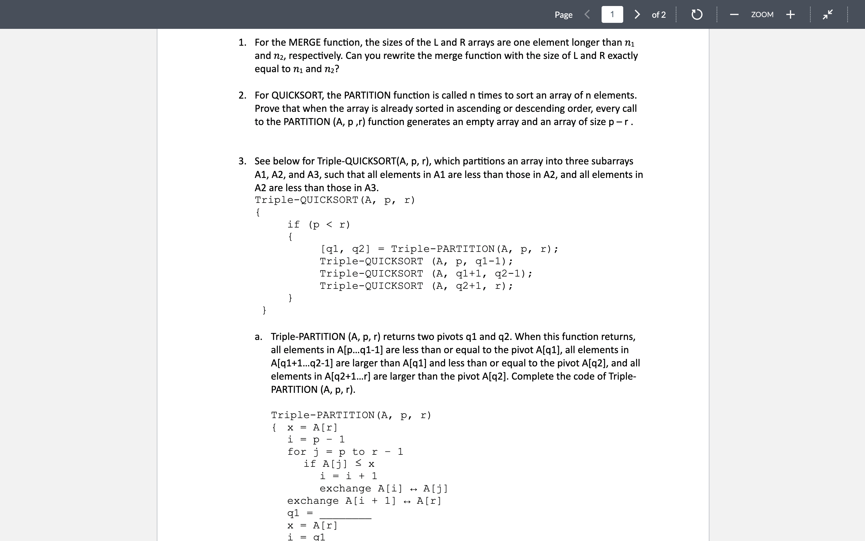 Solved 1. For the MERGE function, the sizes of the L and R | Chegg.com