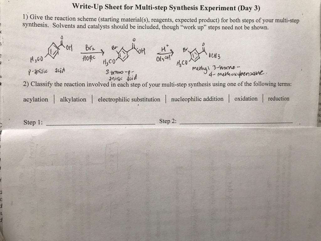 Solved Write-Up Sheet For Multi-step Synthesis Experiment | Chegg.com