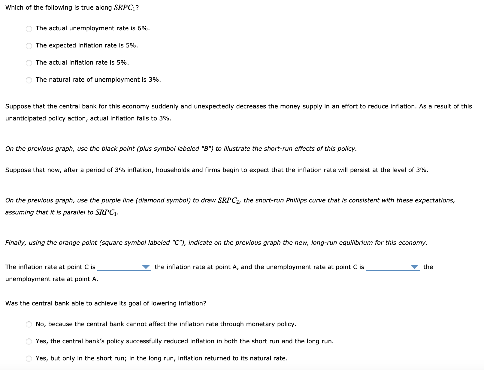 Solved the following graph plots the long run phillips curve chegg