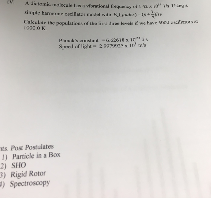Solved diatomic molecule has a vibrational frequency of 1.42 | Chegg.com