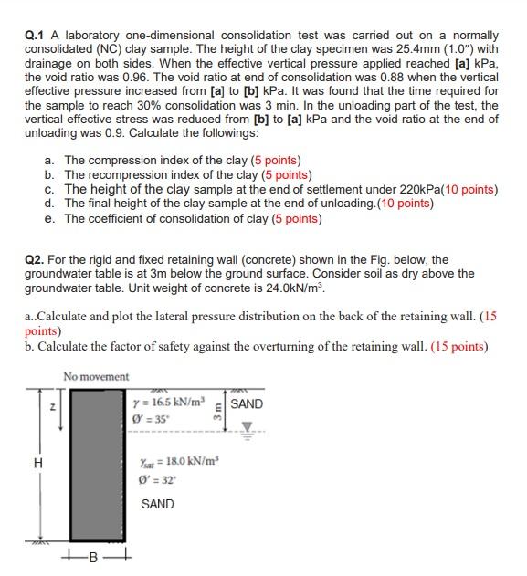 Solved Q 1 A Laboratory One Dimensional Consolidation Tes Chegg Com