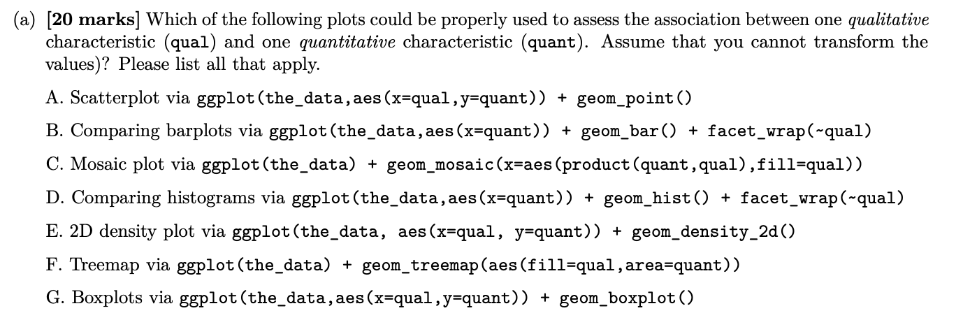 Solved (a) [20 marks] Which of the following plots could be | Chegg.com