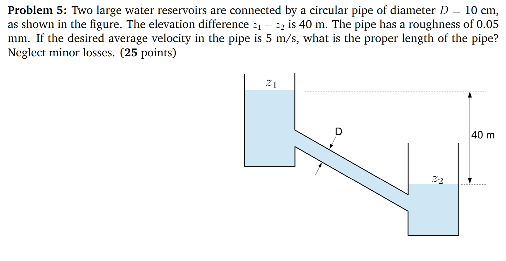 Solved Problem 5: Two large water reservoirs are connected | Chegg.com