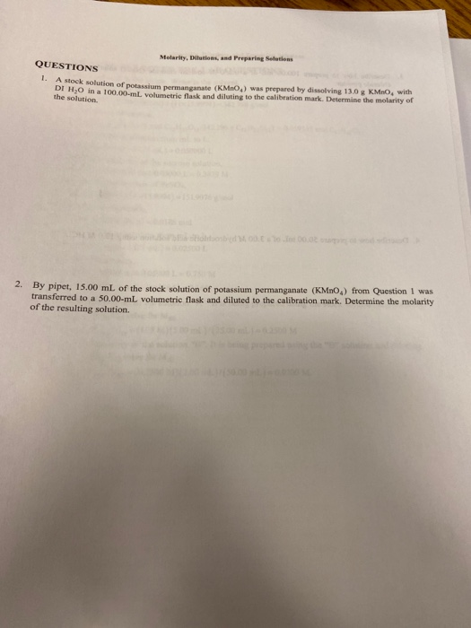 Solved Molarity, Dilutions, and preparing Solutions