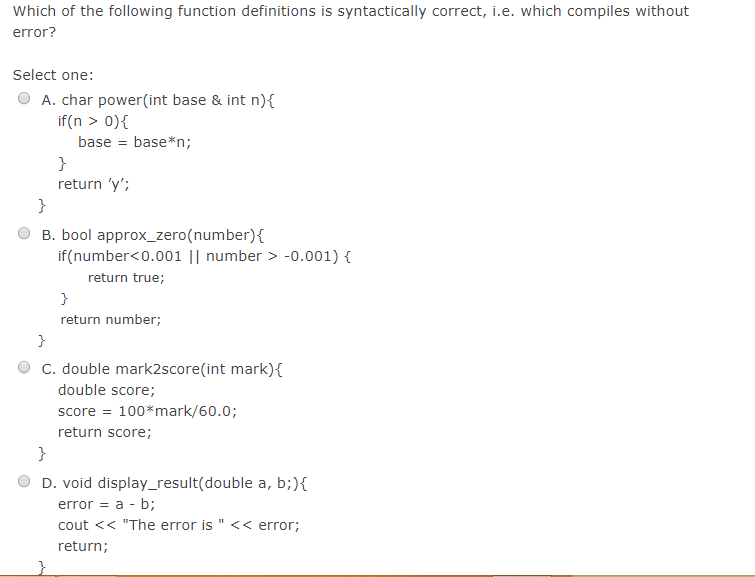 Solved Which of the following function definitions is | Chegg.com