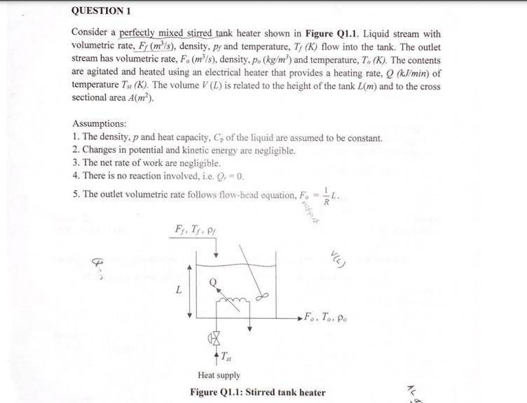 Solved QUESTION 1 Consider a perfectly mixed stirred tank | Chegg.com