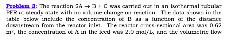 Problem 3: The Reaction 2A → B + C Was Carried Out In | Chegg.com