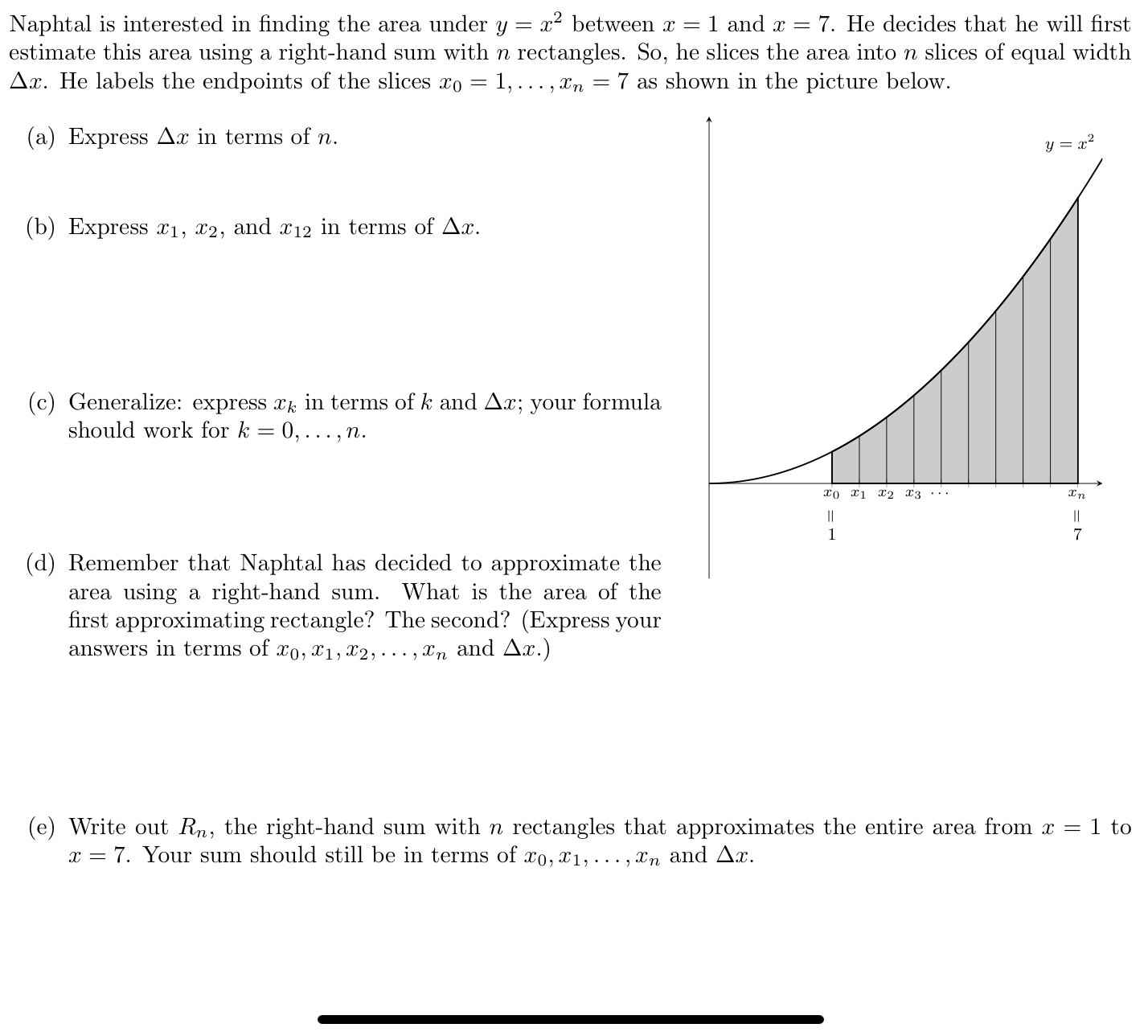 Solved Naphtal is interested in finding the area under y=x2 | Chegg.com