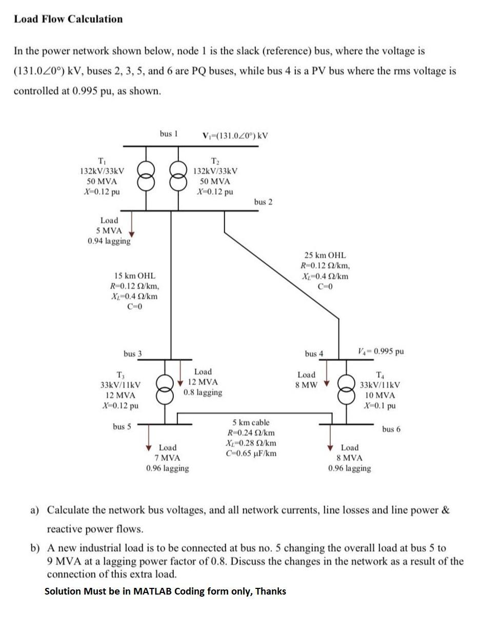 Load Flow Calculation In the power network shown | Chegg.com
