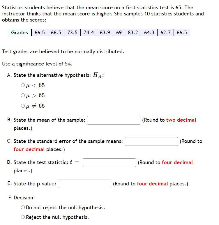 Solved Statistics students believe that the mean score on a | Chegg.com