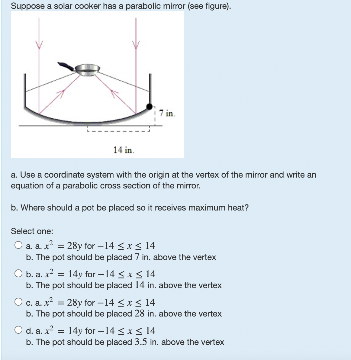 Solved Suppose a solar cooker has a parabolic mirror (see