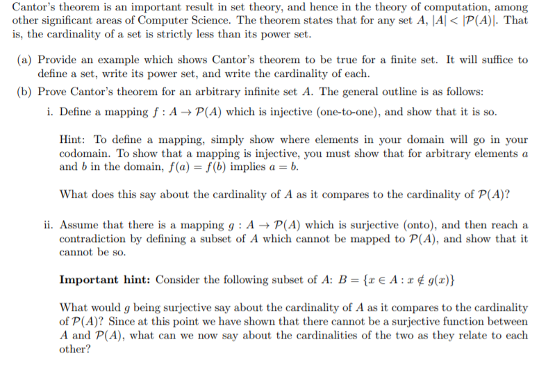 Solved Cantor's theorem is an important result in set | Chegg.com