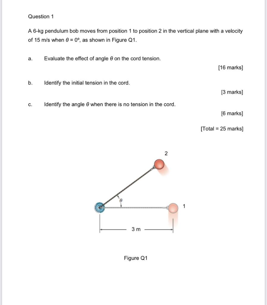 Solved Question 1 A 6-kg pendulum bob moves from position 1