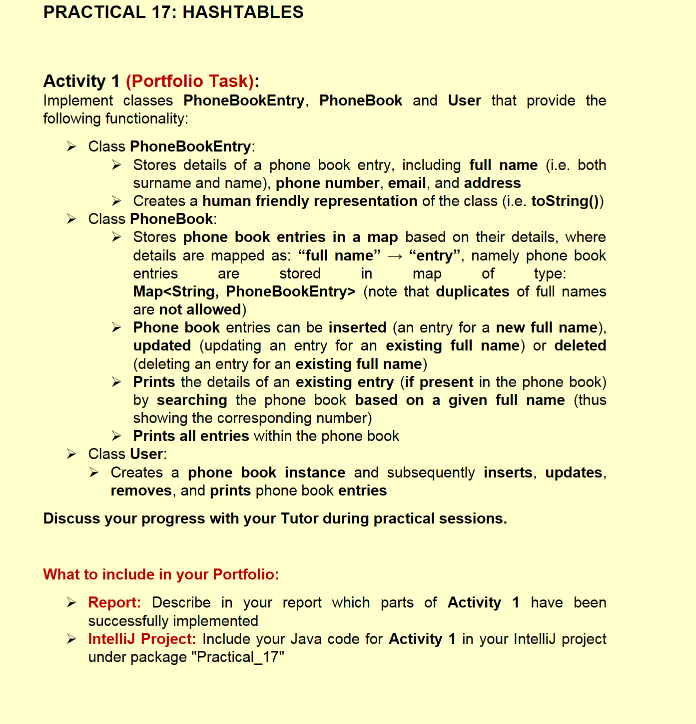 Solved PRACTICAL 17: HASHTABLES Activity 1 (Portfolio Task): | Chegg.com