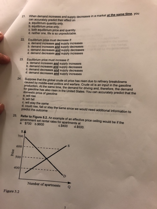 solved: question 16 equilibrium quantity must decrease... you 21. When demand increases and supply decreases in | Chegg.com