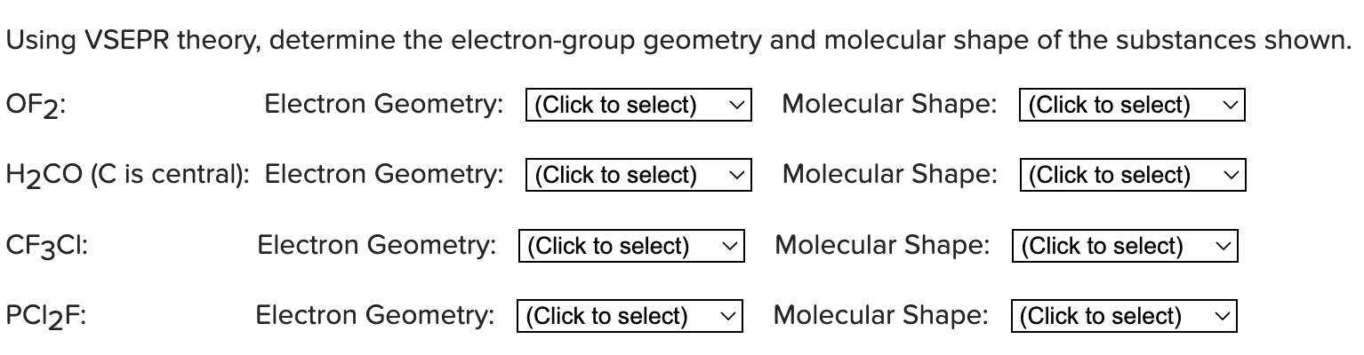 Solved Using Vsepr Theory Determine The Electron Group 1383