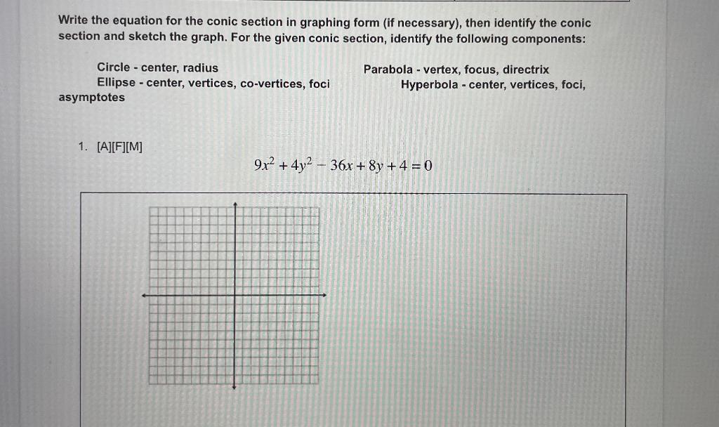 Solved Write the equation for the conic section in graphing | Chegg.com