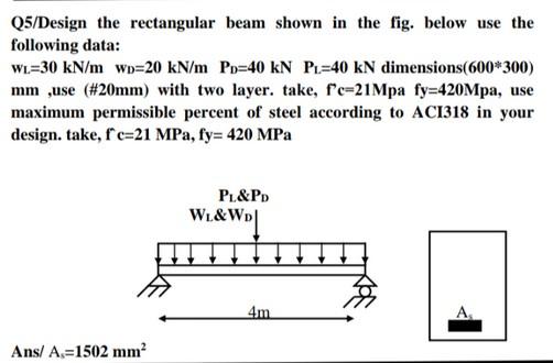 Solved Q5/Design the rectangular beam shown in the fig. | Chegg.com