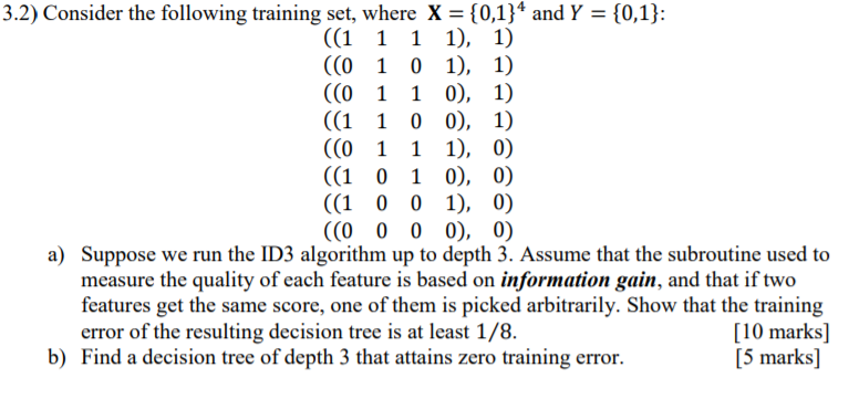 1 0), 3.2) Consider the following training set, where | Chegg.com