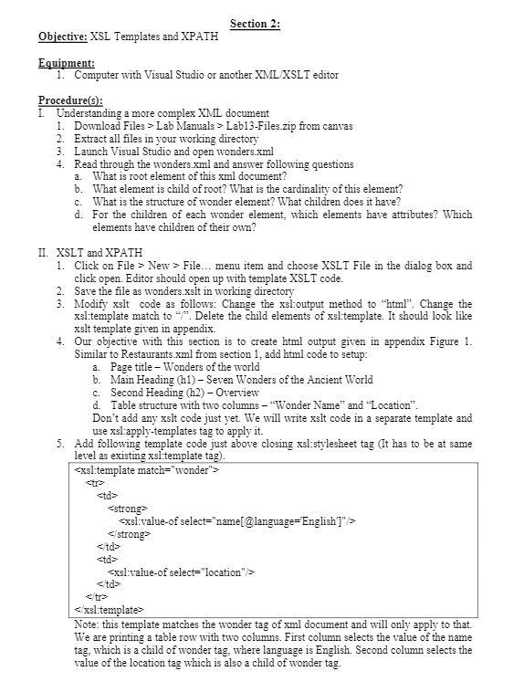 a. Section 2: Objective: XSL Templates and XPATH 