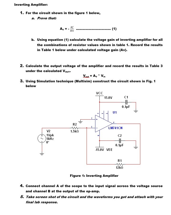 Solved Inverting Amplifier: 1. For The Circuit Shown In The | Chegg.com