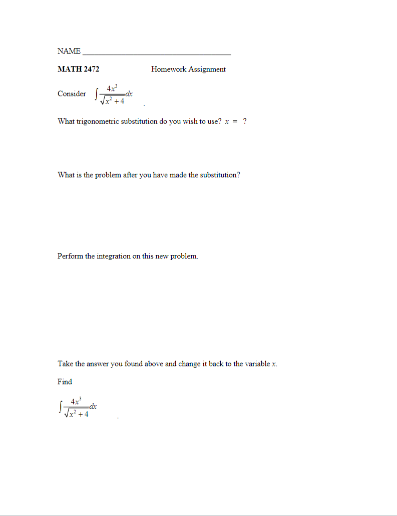 solved-consider-the-integral-of-4x-3-root-x-2-4-dxplease