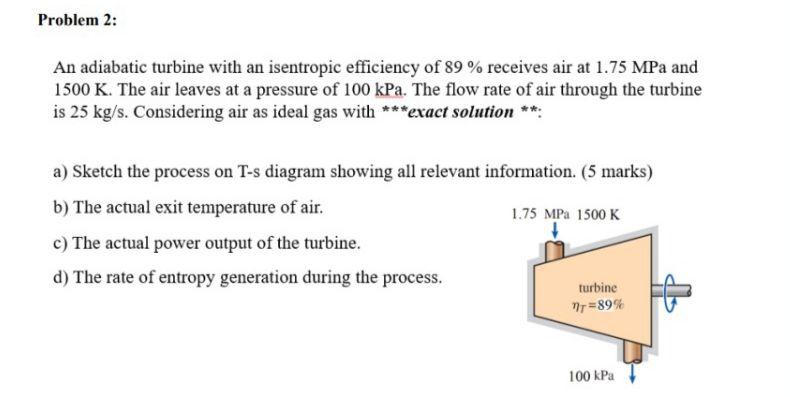 Solved Problem 2: An Adiabatic Turbine With An Isentropic | Chegg.com