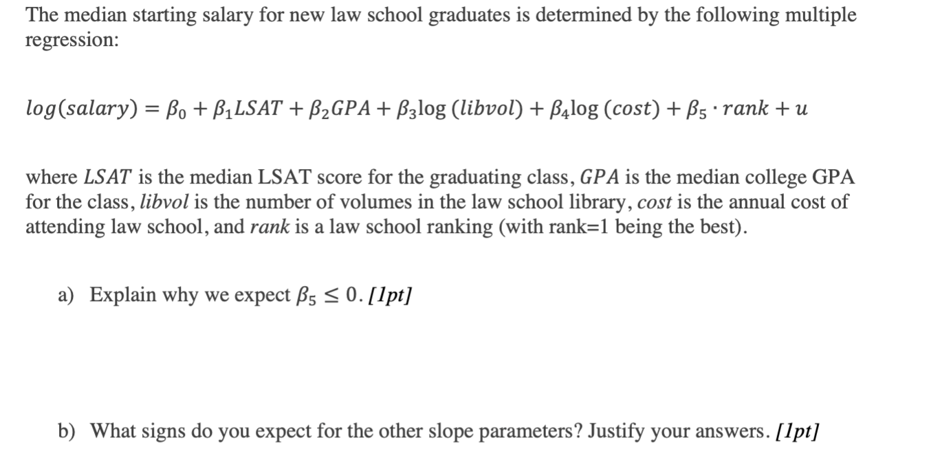 Solved The median starting salary for new law school