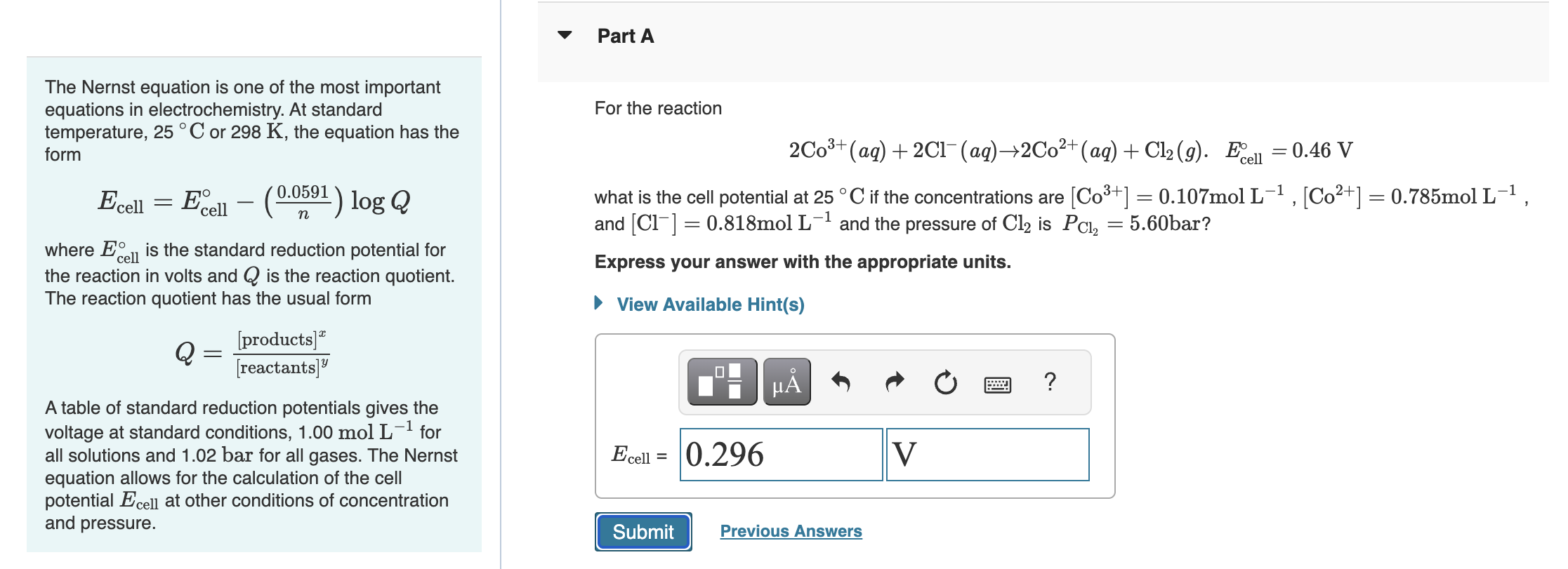 Solved The Nernst Equation Is One Of The Most Important | Chegg.com