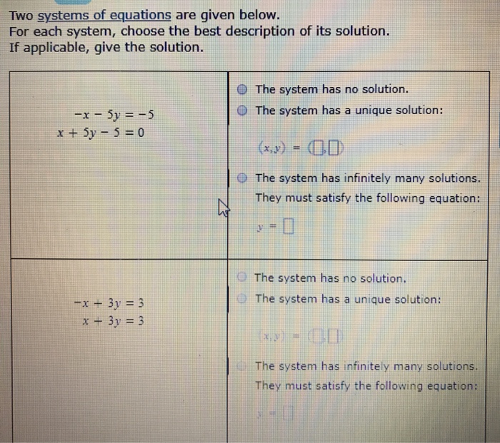 Solved Two Systems Of Equations Are Given Below For Each | Chegg.com