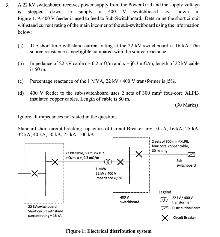 Solved A 22kV switchboard receives power supply from the | Chegg.com