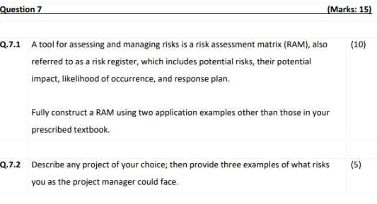 Solved Q.7.1 A tool for assessing and managing risks is a | Chegg.com