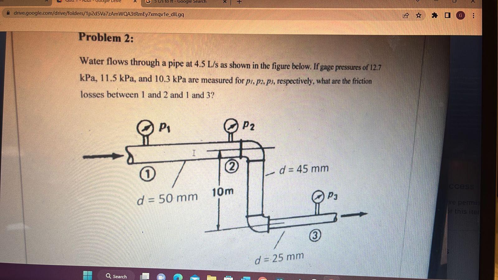 Solved Water flows through a pipe at 4.5 L/s as shown in the | Chegg.com