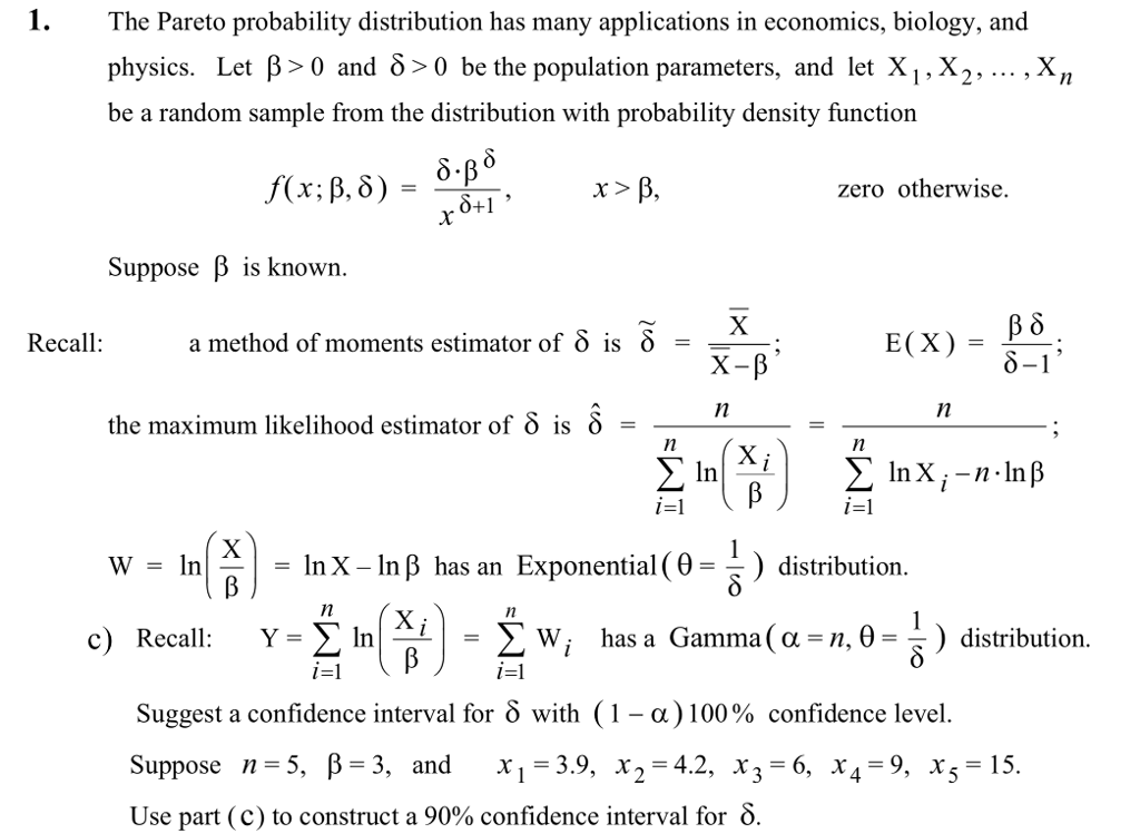 Solved The Pareto probability distribution has many | Chegg.com