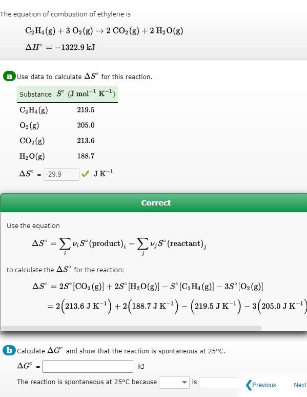 Solved The equation of combustion of ethylene is C2H4(