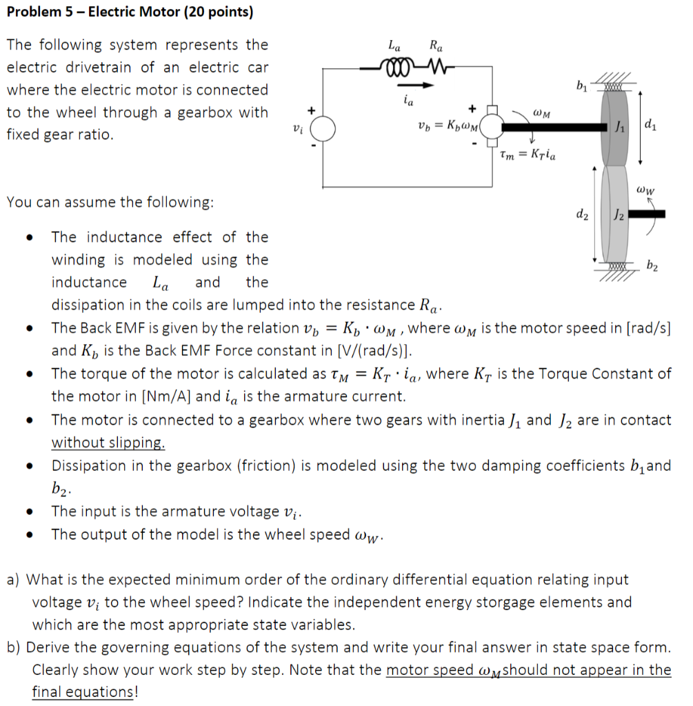 Solved Problem 5 - Electric Motor The following system | Chegg.com