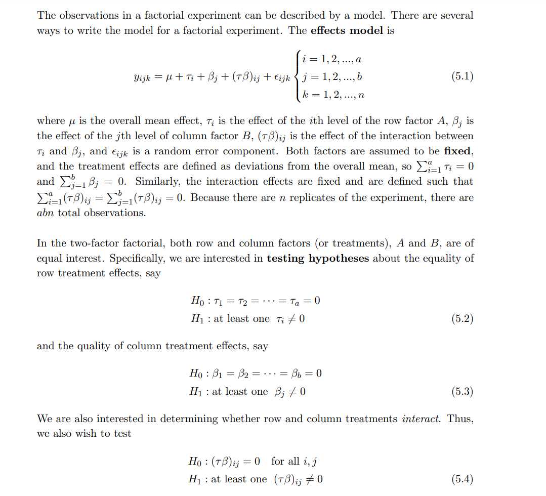 Solved The effect model for two factor factorial design is | Chegg.com