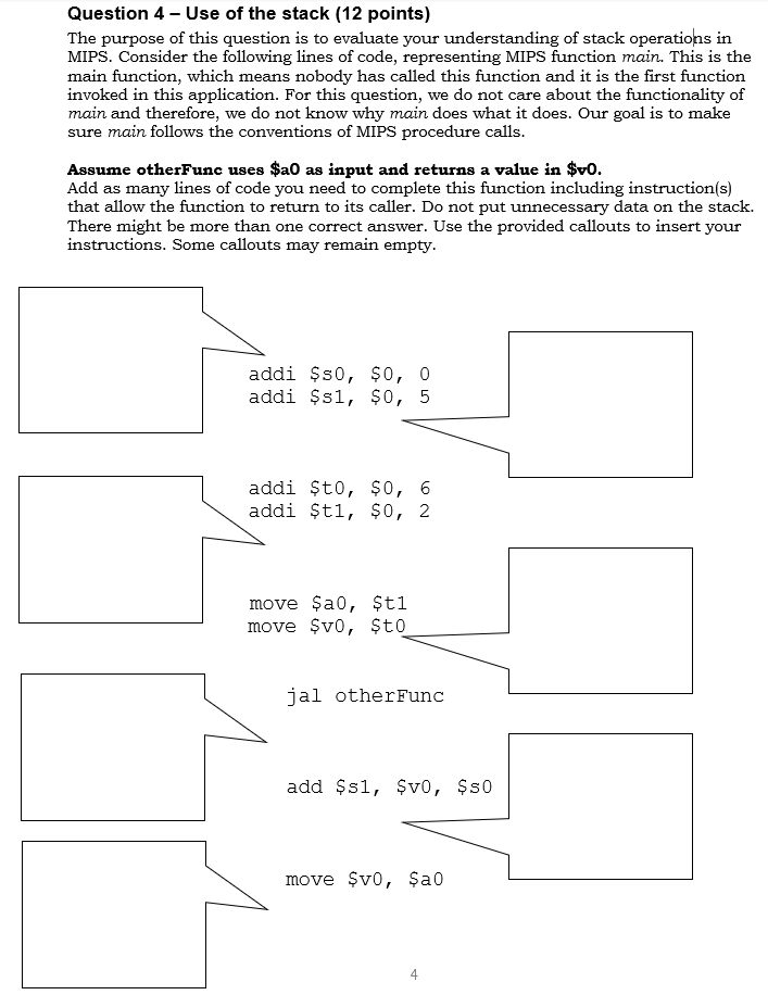 Solved Question 4 - Use of the stack (12 points) The purpose | Chegg.com