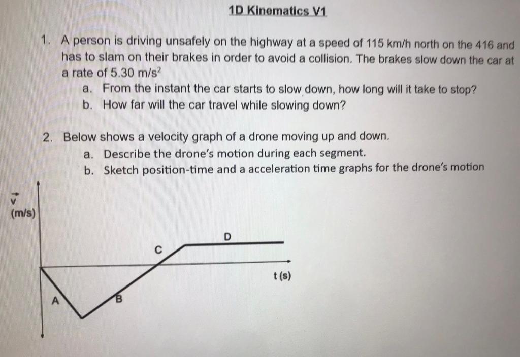 Solved 10 Kinematics V1 1. A person is driving unsafely on | Chegg.com