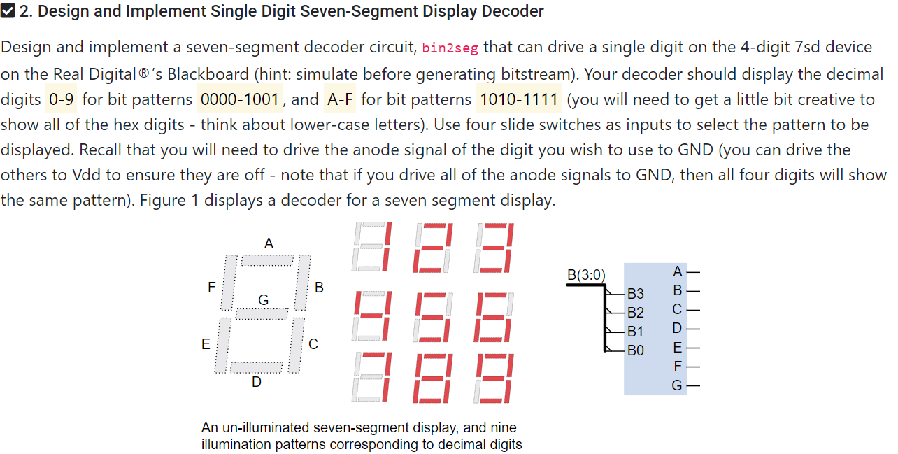 Solved 2. Design and implement Single Digit Seven-Segment | Chegg.com