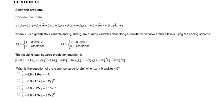 Solved QUESTION 18 Solve the problem. Consider the model | Chegg.com