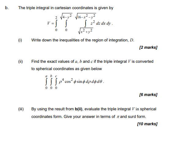 Solved B. B. The Triple Integral In Cartesian Coordinates Is | Chegg.com