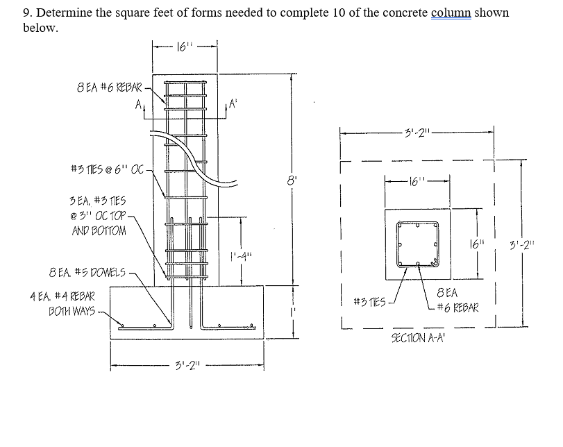 Solved 9. Determine the square feet of forms needed to | Chegg.com