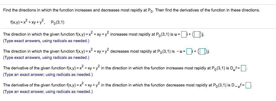 Solved Find the directions in which the function increases | Chegg.com