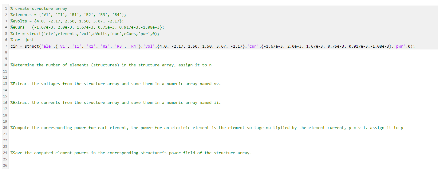 Solved Using the MATLAB code given to create a structure | Chegg.com