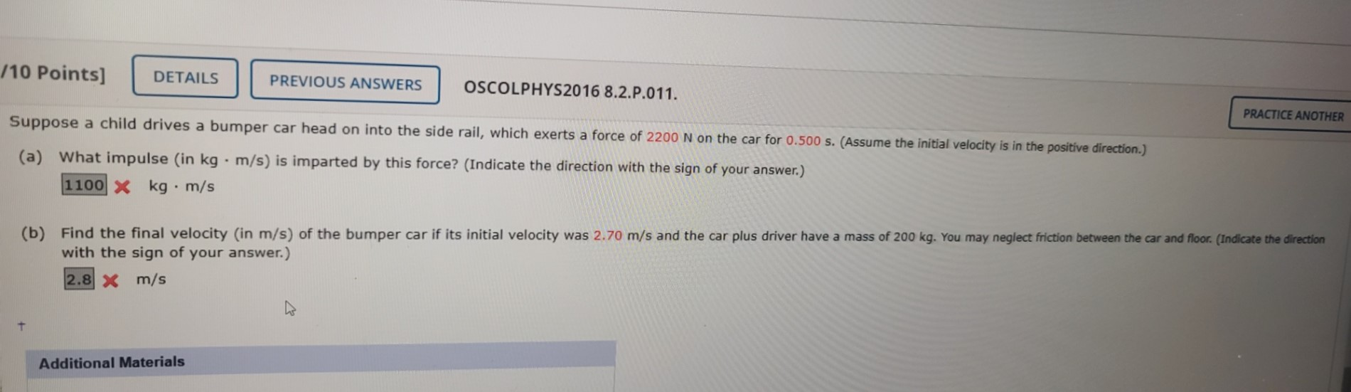 Solved 10 Points] Details Previous Answers Oscolphys2016