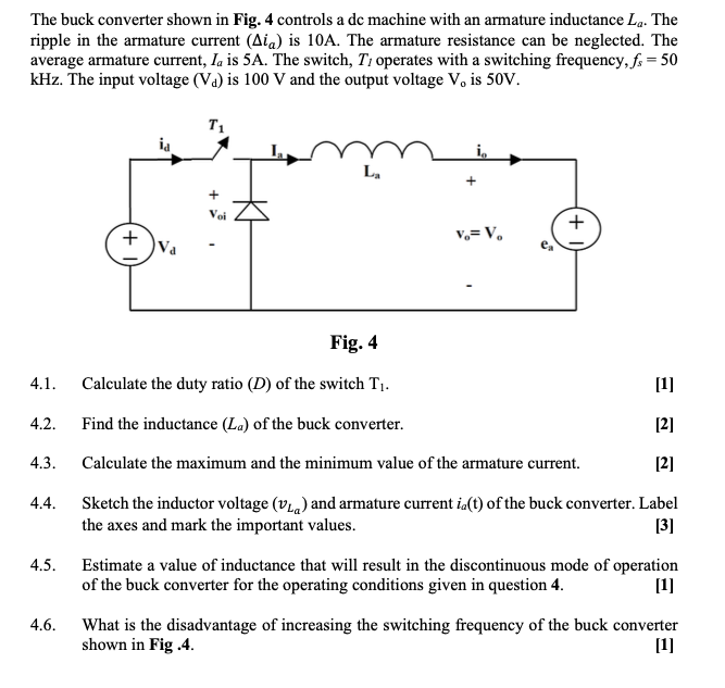Solved The buck converter shown in Fig. 4 controls a dc | Chegg.com